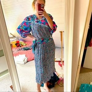 Diane Freis 1980s Georgette Two Piece Floral Skirt Set